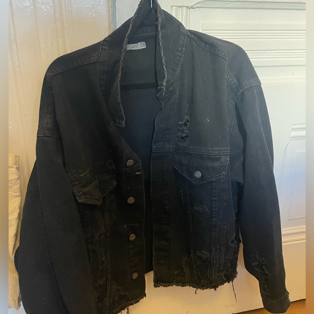 Black / dark grey ripped oversized jacket